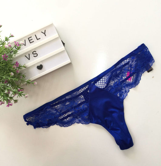 Imagen de Victoria's Secret  Thong Azul Rey Satin y Encaje.